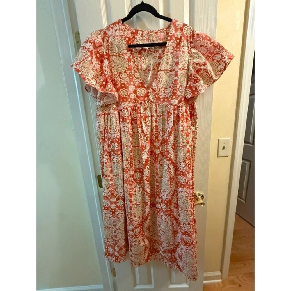 Maeve Anthropologie Printed Flutter Sleeve Babydoll Midi Dress L NWT